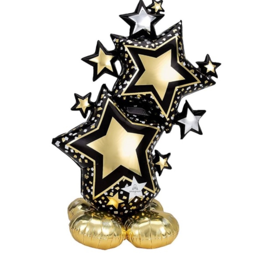 59 inch Star-Shaped Gold and Black Balloon cluster Decoration